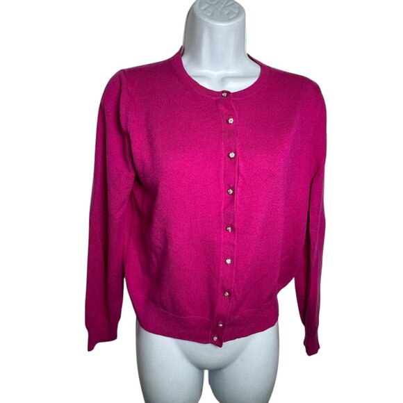 Ann Taylor Women’s Hot Pink Rhinestone Button Cardigan Size Medium P MP - Picture 2 of 8